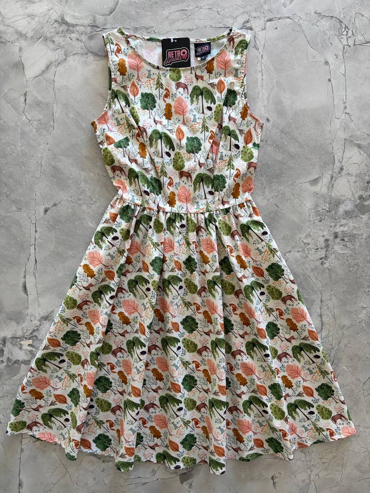 Woodland Vintage Dress in Cream for wholesale by Retrolicious