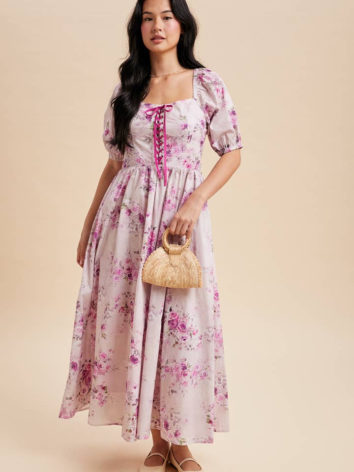 FLORAL CORSET PUFF MAXI DRESS for wholesale by In Loom