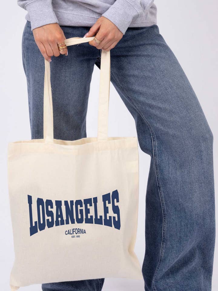 Los Angeles Graphic Printed Cotton Tote Bag for wholesale by Missi Clothing