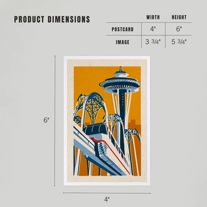 Lantern Press - Wholesale Postcard - PREMIUM POSTCARDS Seattle, Washington Woodblock