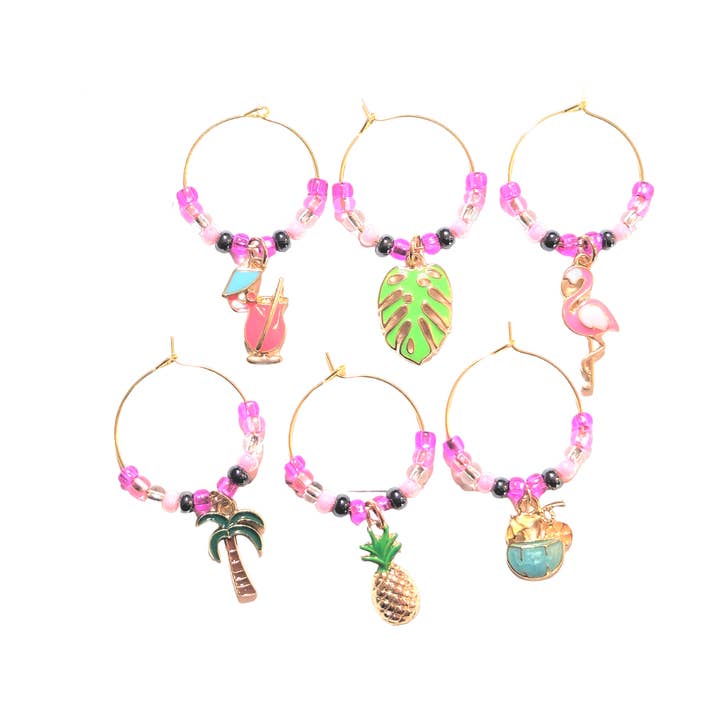 Tropical Wine Glass Charms, Summer Beach Wine Charms for wholesale by Colorful Creek Studio