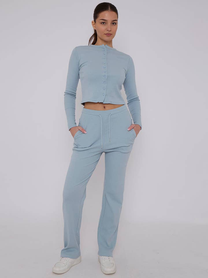 AX Labels - Wholesale Top & Pant Set (NOT Loungewear) - Women's - Ribbed Front Button Detail Top & Wide Leg Trouser Co-ord4