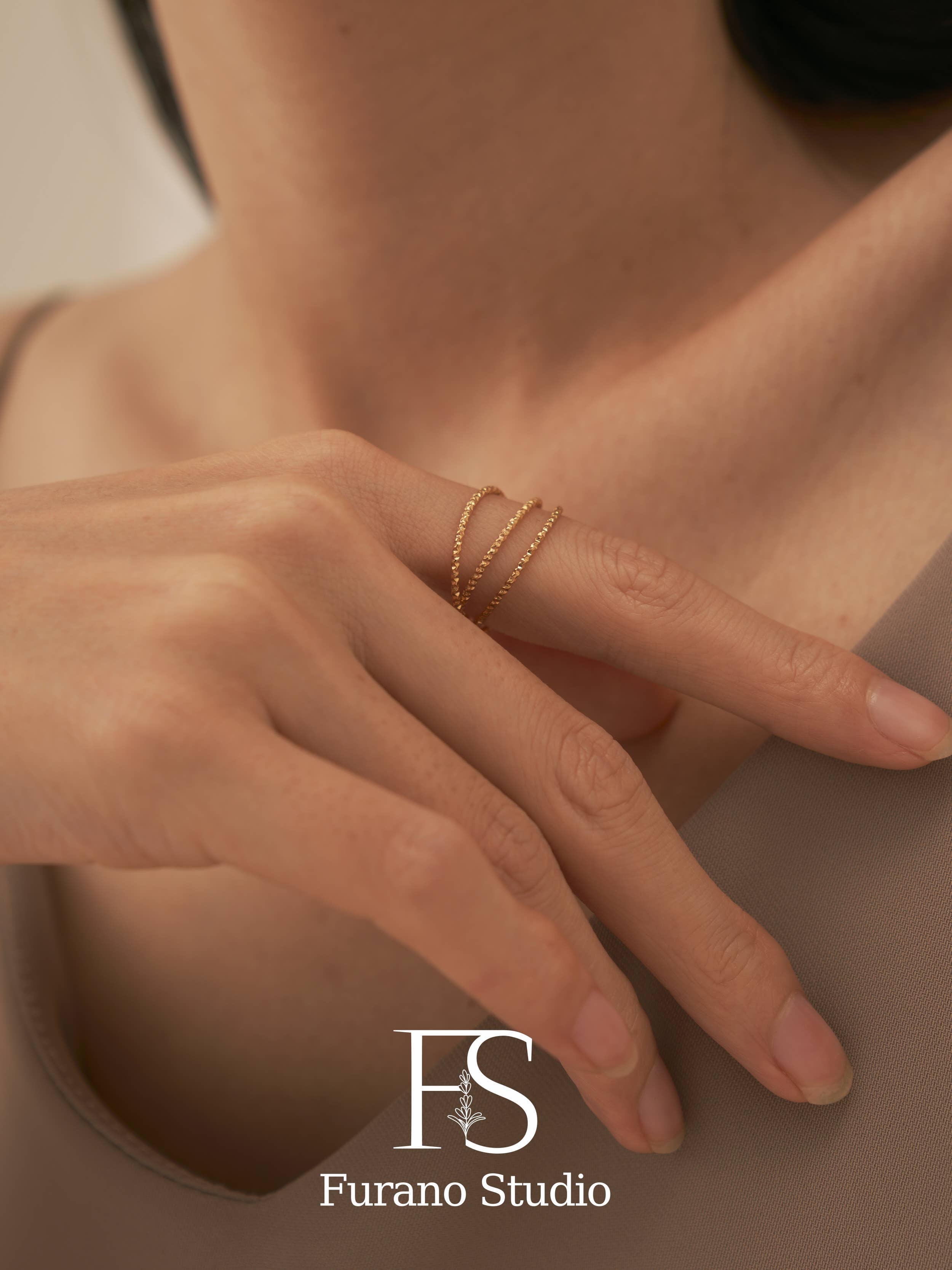Furano Studio - Wholesale Band/Stacked Ring - Gold Woven Textured Triple Band Ring6