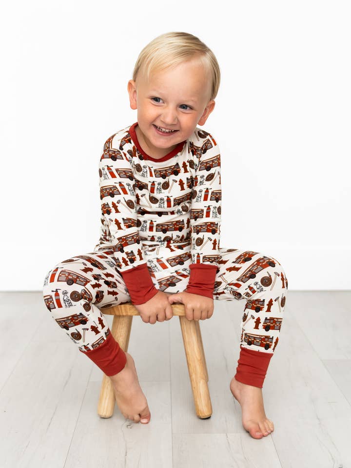 Laree + Co. - Wholesale Top & Pant Set - Kids - Alcaous Fire Trucks Bamboo 2-Piece Long Sleeve Set0