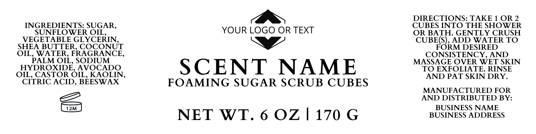 Toliver's Handmade - Wholesale Body Scrub/Exfoliant - Foaming Sugar Scrub Cubes - 6 oz - Custom Label9