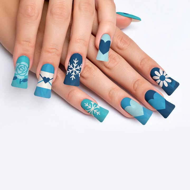 Blue Heartburst Dream Blue Valentine Press-On Nails for wholesale by FYNE BODY