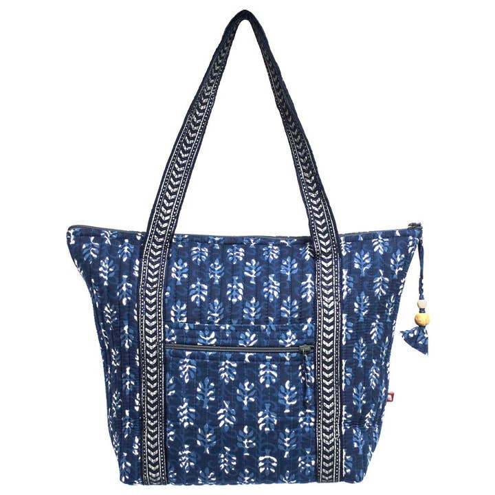 Indigo Palms Shoulder Bag - Block Printed Organic Cotton for wholesale by Anju Jewelry