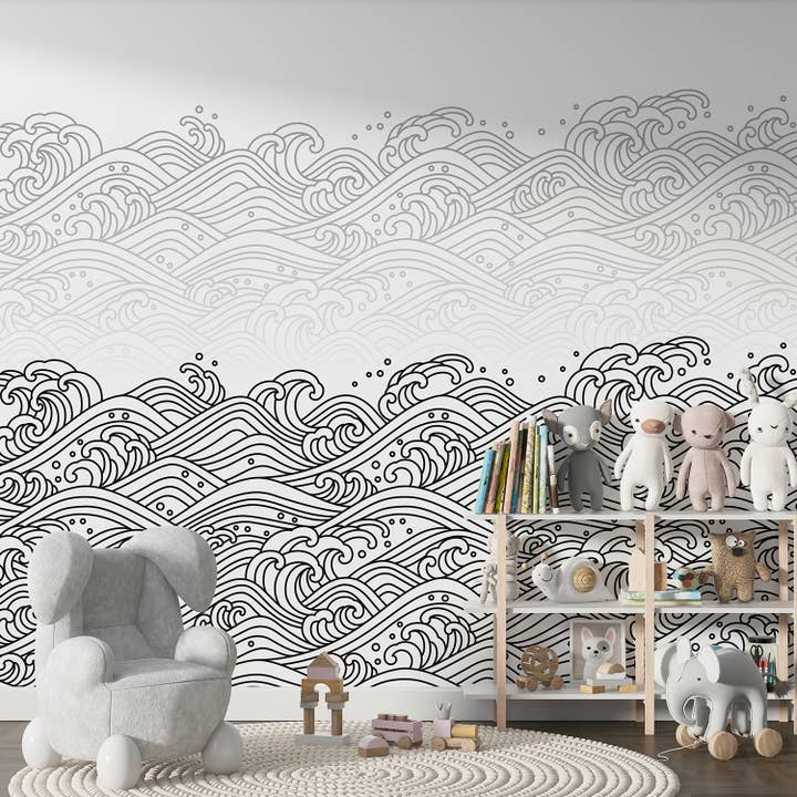 Murale a Onde del Mare, Carta da Parati Costiera per Cameretta per la vendita all'ingrosso da parte di SimurgWallArts