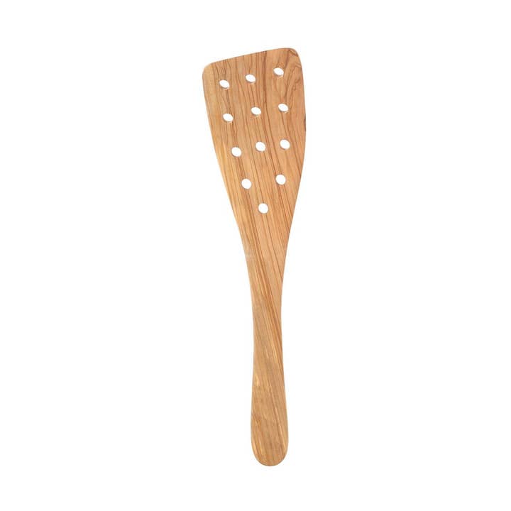 Eddingtons Italian Olive Wood Wide Pierced Spatula, 12.5in for wholesale by HIC - Harold Import Co.
