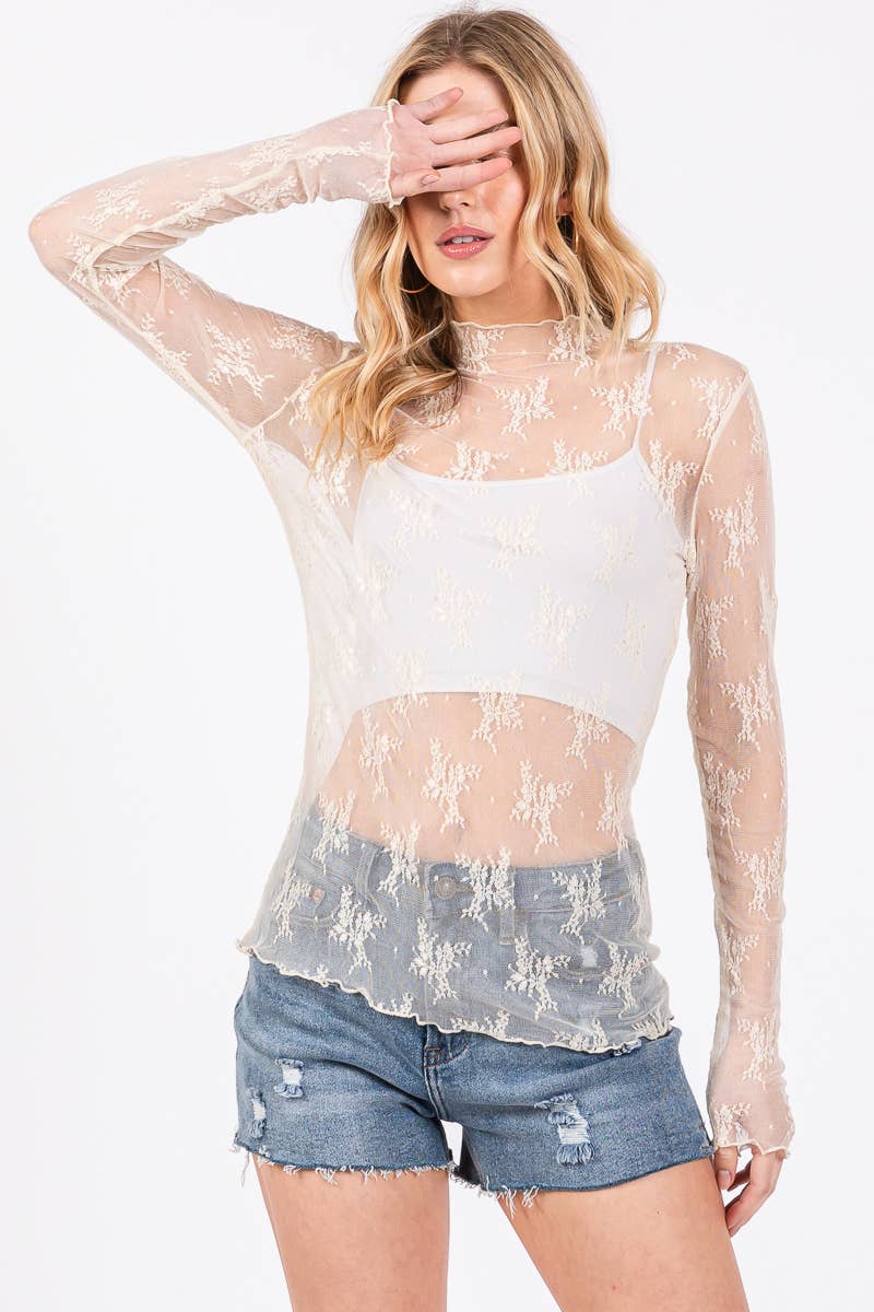 Sewn and Seen – wholesale Blus - Dam – LÅNGÄRMAD SPETSTOPP MED BLOMMÖNSTER39