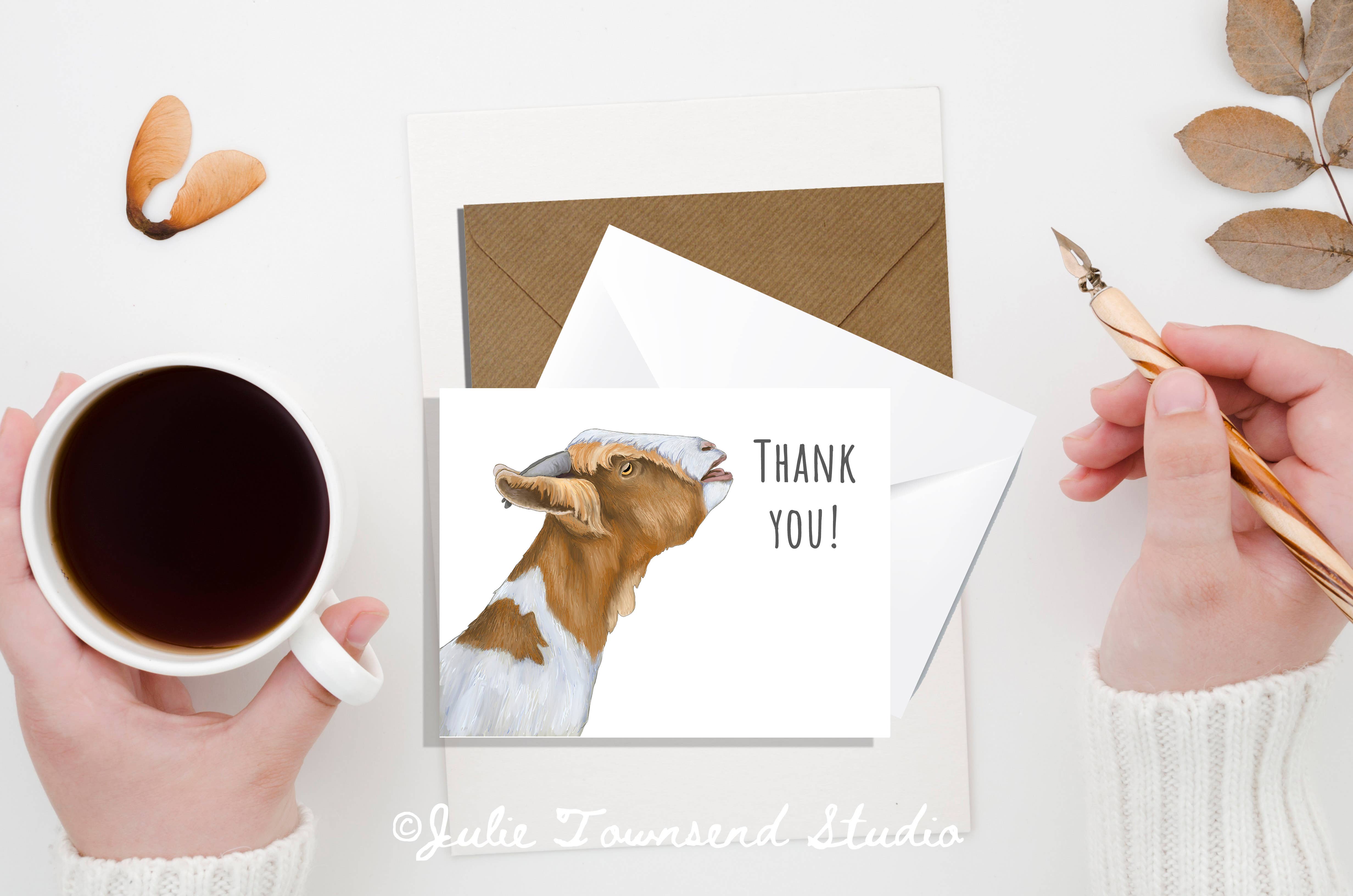 Julie Townsend Studio - Wholesale Stationery/Notecard Set - A2 Card Set - Cute Goat Thank You Cards - Set of 10 Cards 1