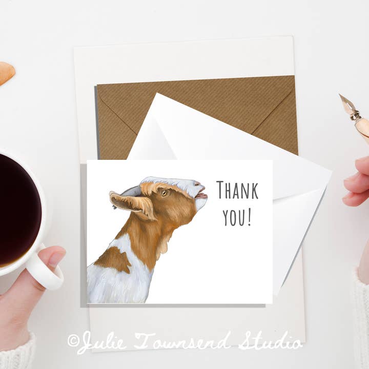 Julie Townsend Studio - Wholesale Stationery/Notecard Set - A2 Card Set - Cute Goat Thank You Cards - Set of 10 Cards 1
