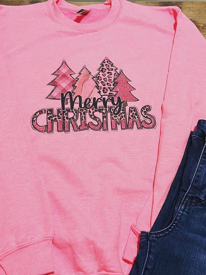 Pink Christmas Crewneck for wholesale by Bearded Bird Apparel