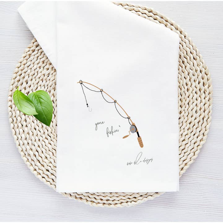 Gone Fishin' Tea Towel, Gift for Fishermen, Cute Bar Towel for wholesale by Bebe Blu Designs, LLC