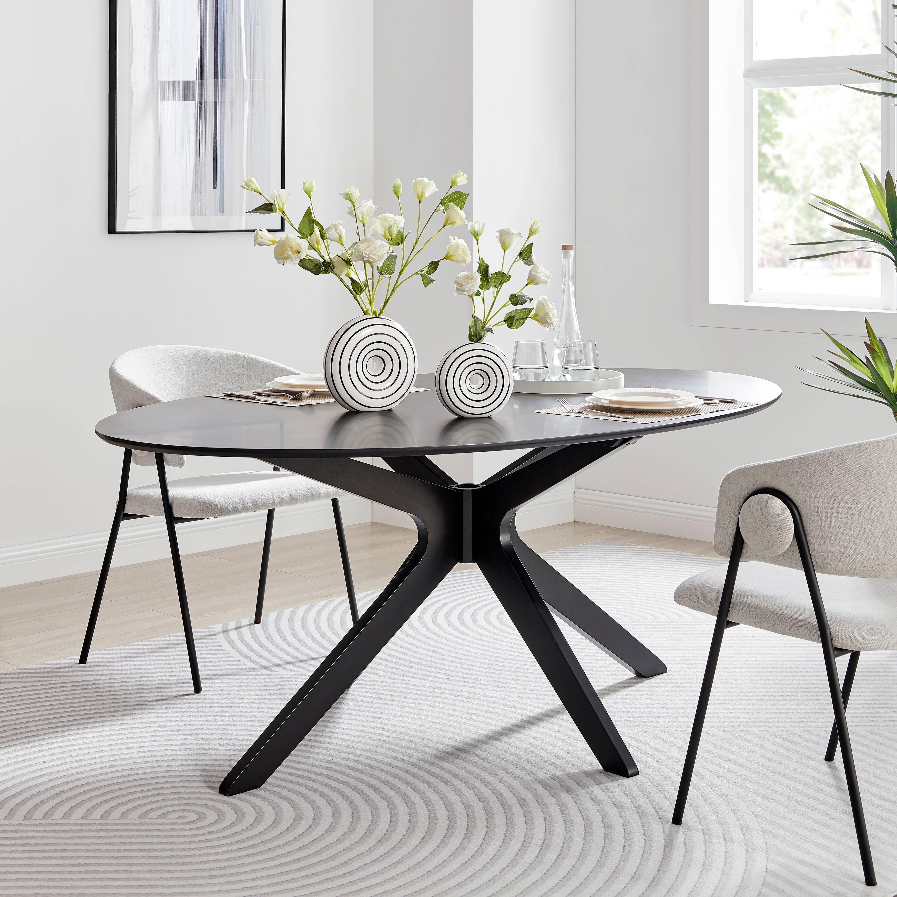 Danya B - Wholesale Vase - Etta Glossy Ceramic Black White Striped Round Donut Vase Set3