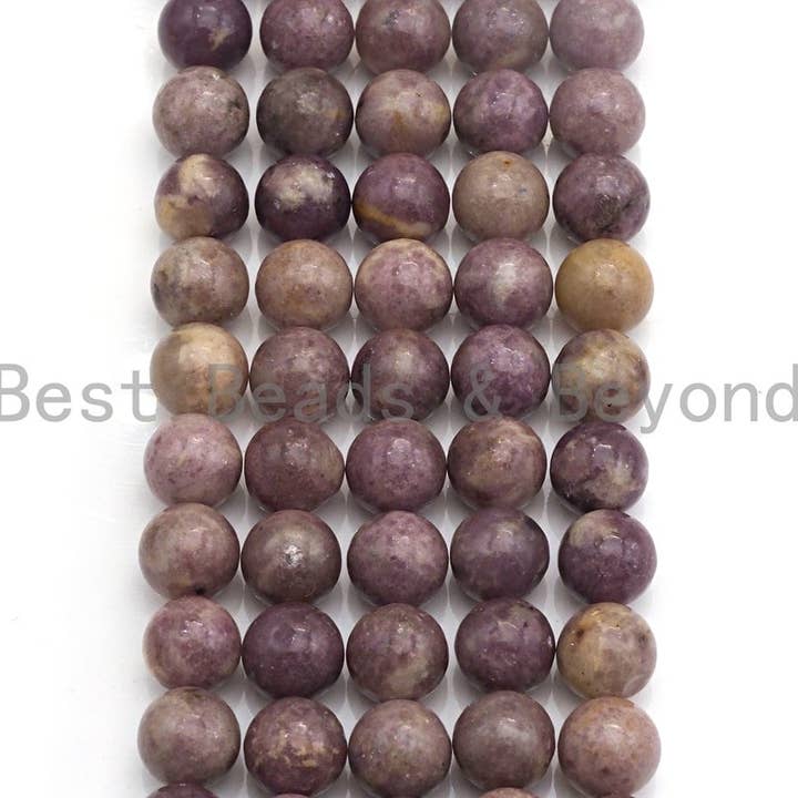 BestBeads&Beyond - Wholesale Beads - Natural Lepidolite Beads , Round Smooth 6mm/8mm/10mm/12mm, 15.5" Full Strand, Sku#U643