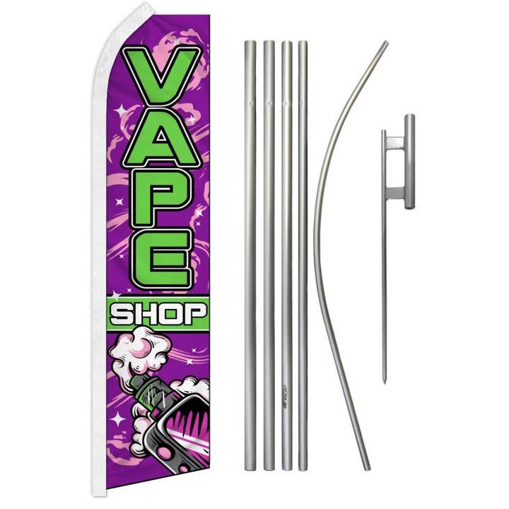 Kit Super Drapeau & Mât Vape Shop (Violet & Vert) pour la vente par Flags Importer