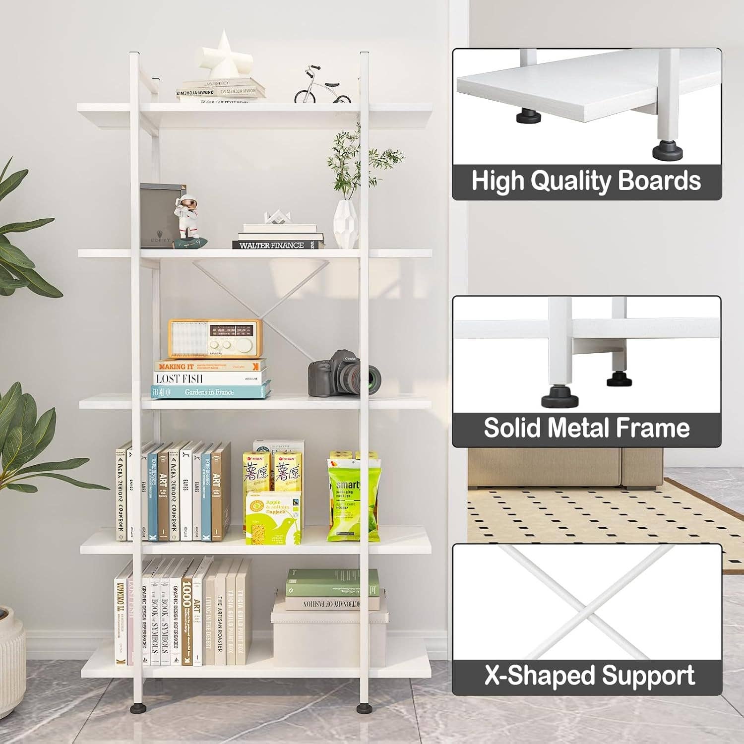 White 5 Tier Wooden Bookcase Tall Storage Organizer for wholesale on Faire3