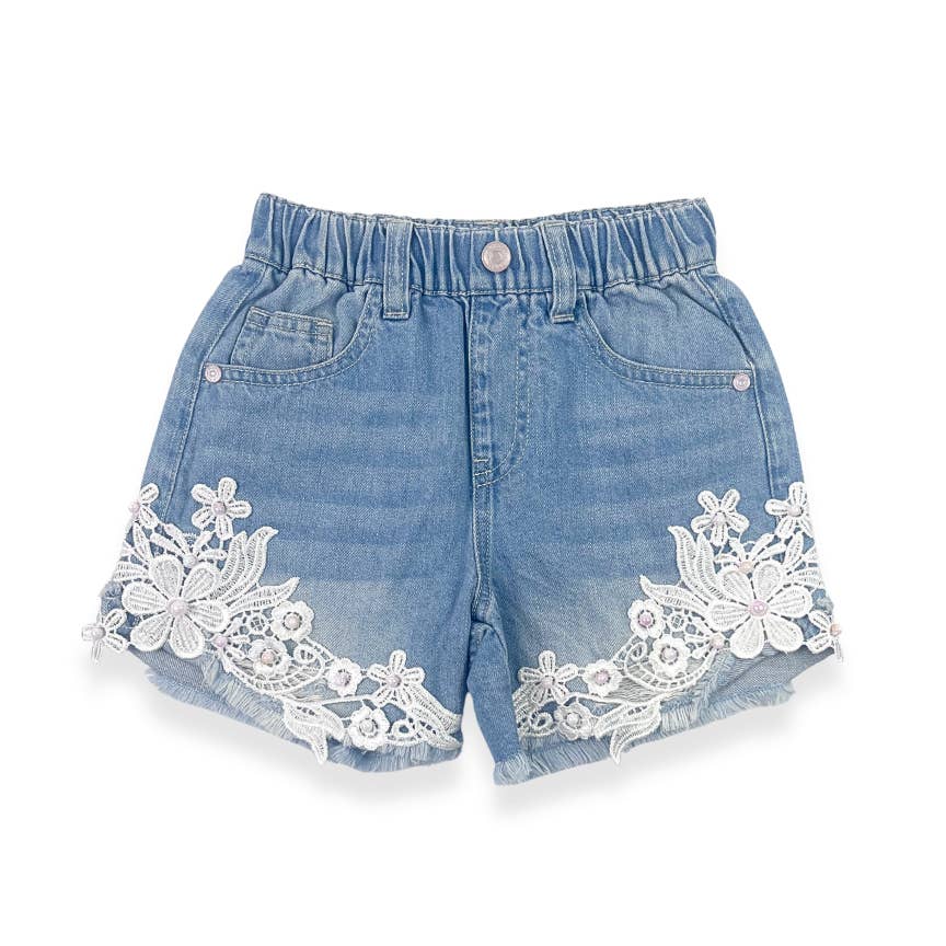 17051 Floral Lace Patch Denim Shorts for wholesale on Faire