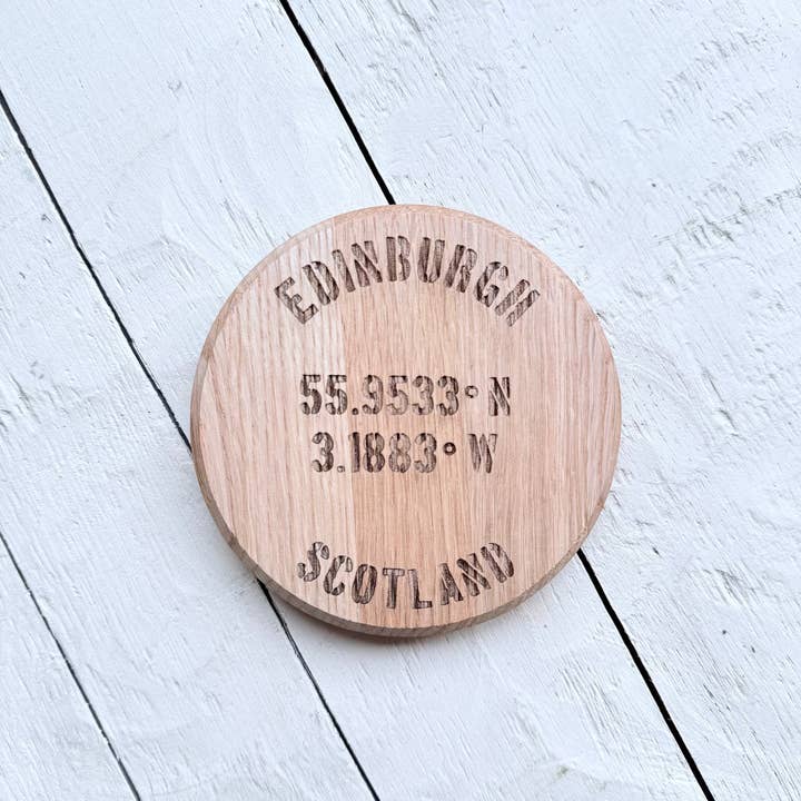 Barrel Oak Circle Coaster Lid - Location BESPOKE! for wholesale by Whisky Frames