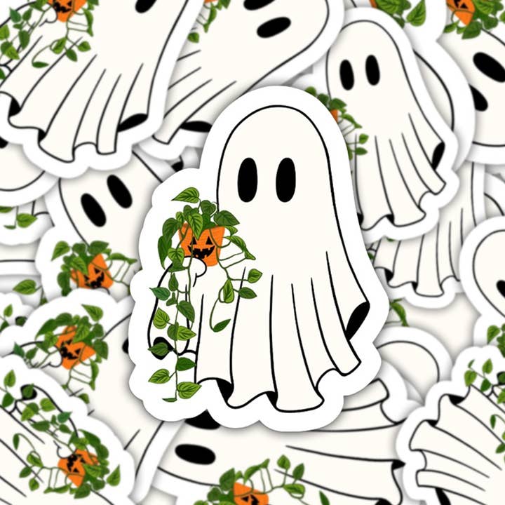 The Vinyl Rose – Engroshandel Klistermærke – Ghost Pothos klistermærke, planteklistermærke, græskar, efterårsklistermærke2