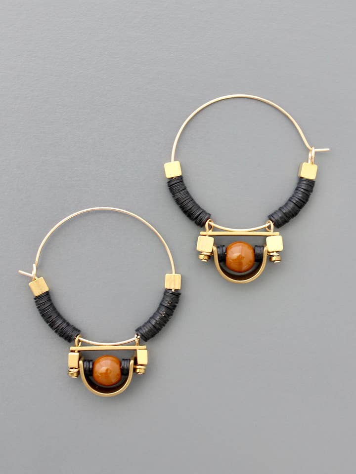 FERE24 Art Deco black and brown hoop earrings for wholesale by David Aubrey Jewelry