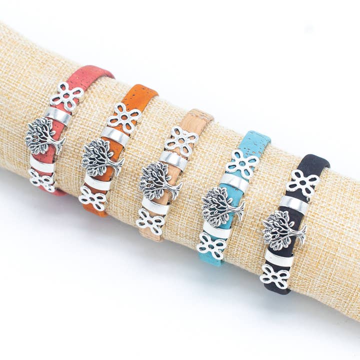 Tree of Life dames armband van natuurlijk kurk, handgemaakt, zomer BR-107-MIX-5 voor wholesale door Meninas Bonitas Cork