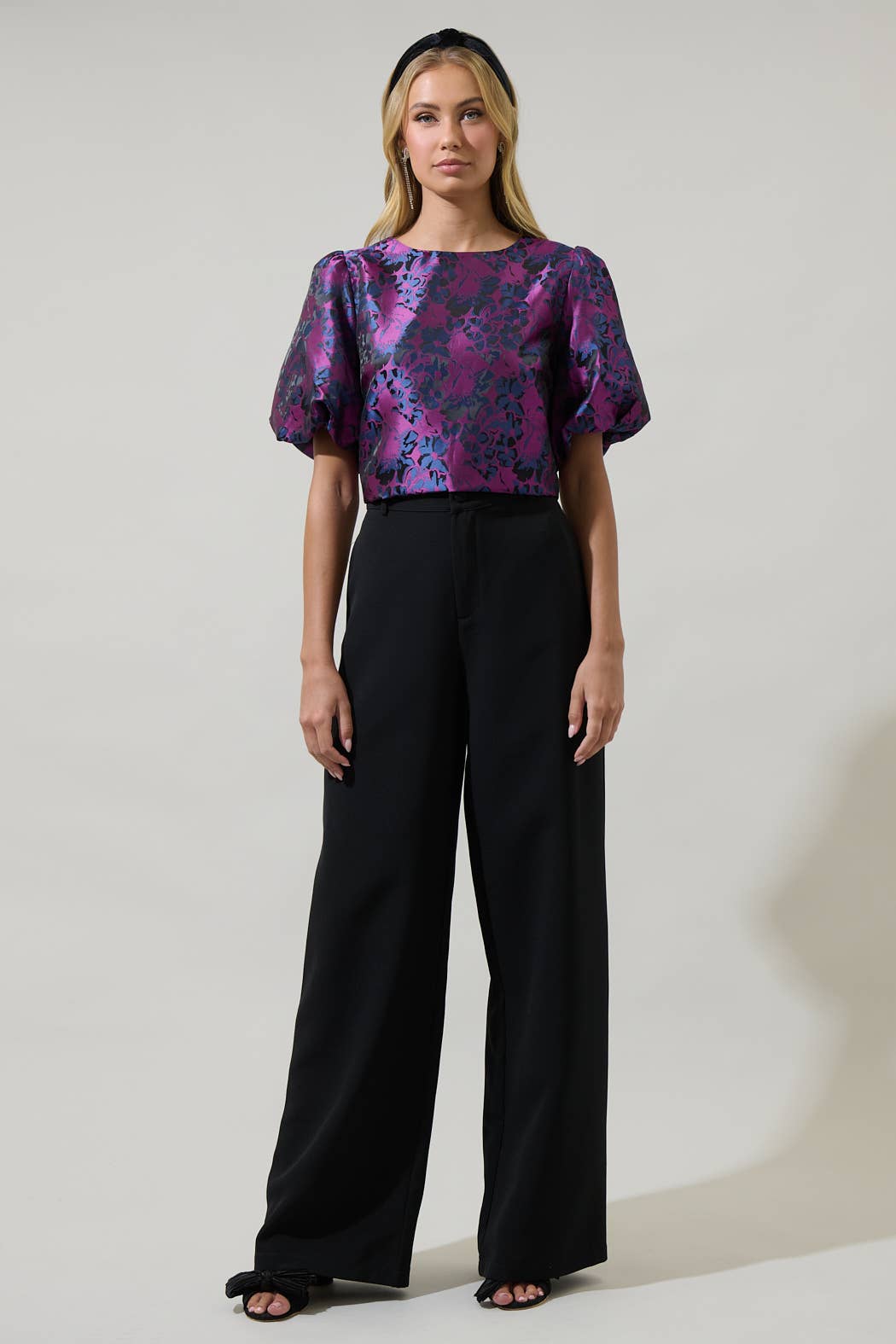 Navy Fuchsia Farrah Jacquard Floral Joi Bubble Top for wholesale on Faire3