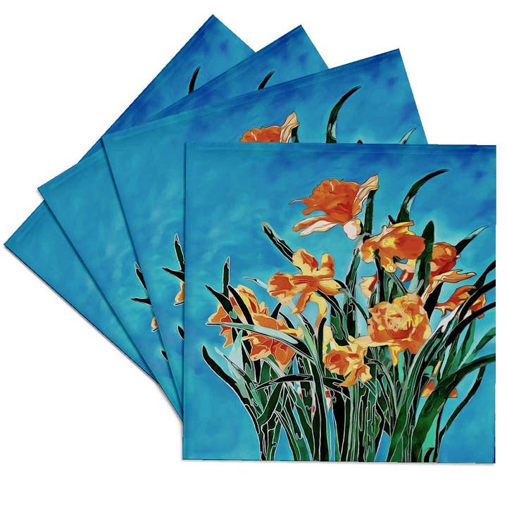 3dRose - Wholesale Coasters - 3dRose, Blooming Golden Daffodils Bold Line Art, Coaster