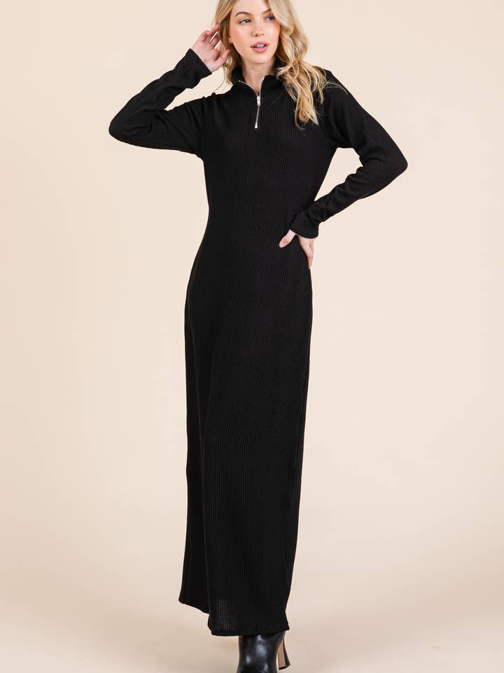 DL1247 Ribbed Half-Zip Maxi Dress for wholesale by BOMBOM