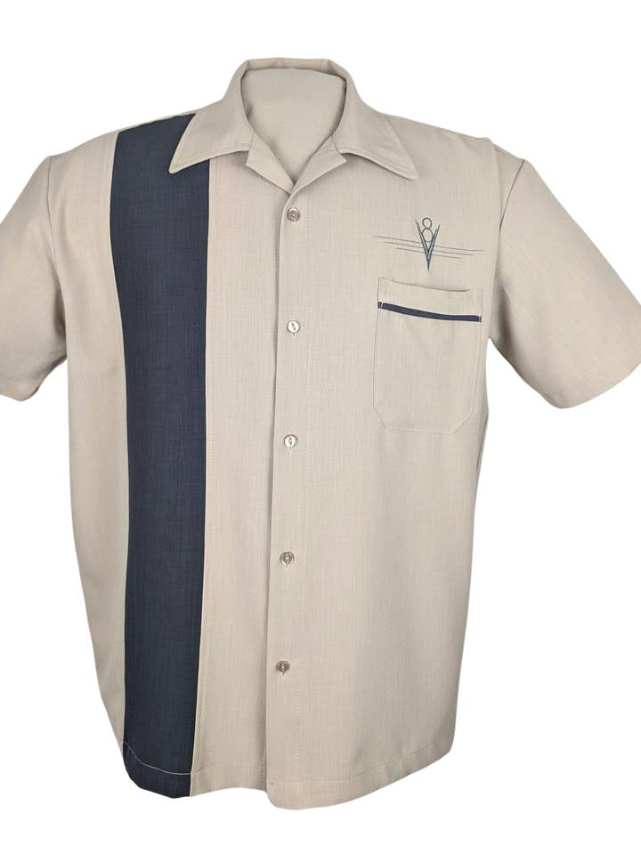 V8 Klassisches Bowlinghemd in Stein/Anthrazit für den Großhandel von Steady Clothing