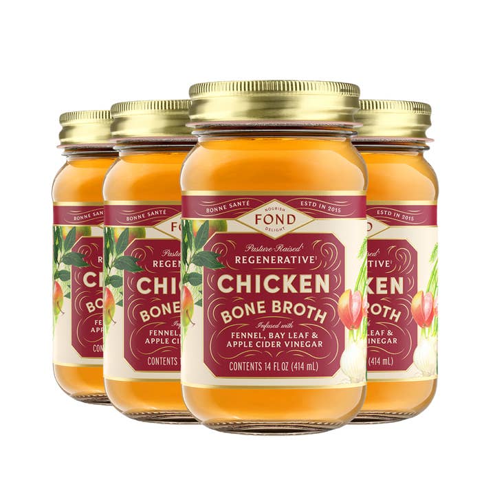 Fennel & Bay Leaf Pasture-Raised Chicken Bone Broth 14oz for wholesale by Fond Regenerative