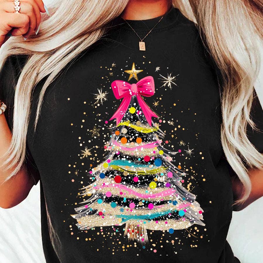 NVC Ecommerce LLC - Wholesale T-Shirt (Graphic) - Women's - Coquette Glitter Christmas Tree Sweater, Merry Xmas Shirt2