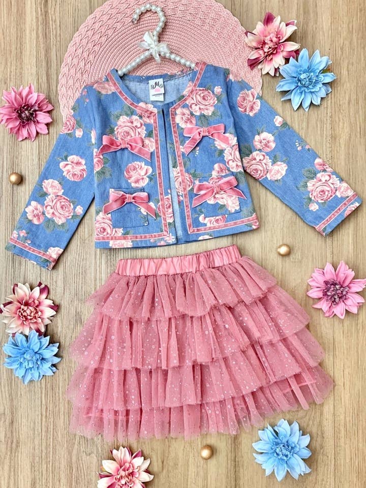 Floral Blazer w/ Pink Tiered Tutu Skirt Set for wholesale on Faire