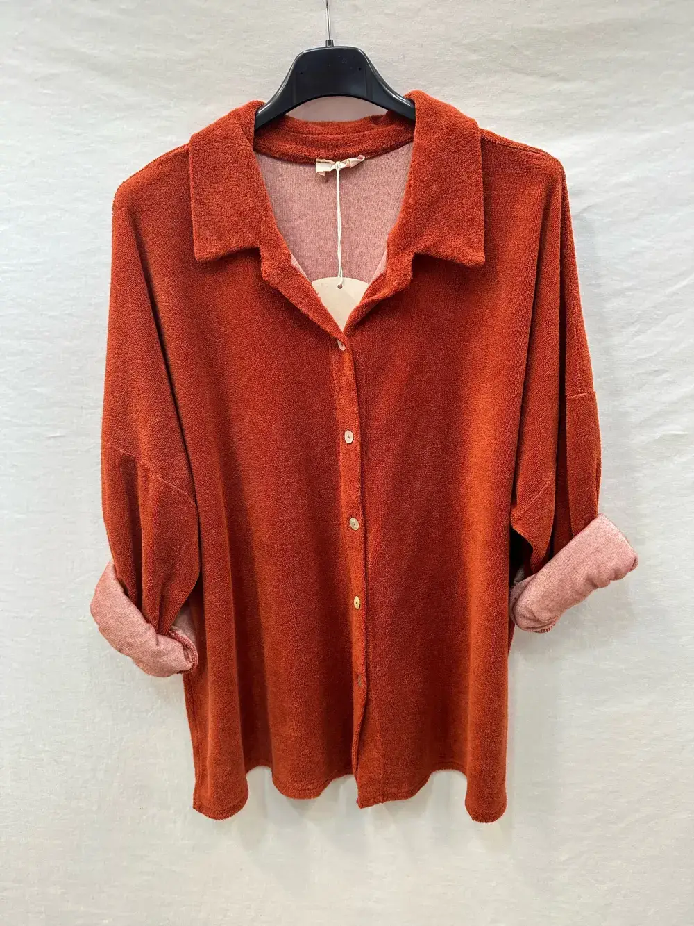 Mimi & Gogo - Wholesale Button Down Shirt - Women's - Cotton Terry Button-Up Shirt @5094_ChCotEponge5
