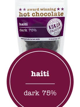 HEISSE SCHOKOLADE Haiti dunkel 75% für den Großhandel von Kokoa Collection