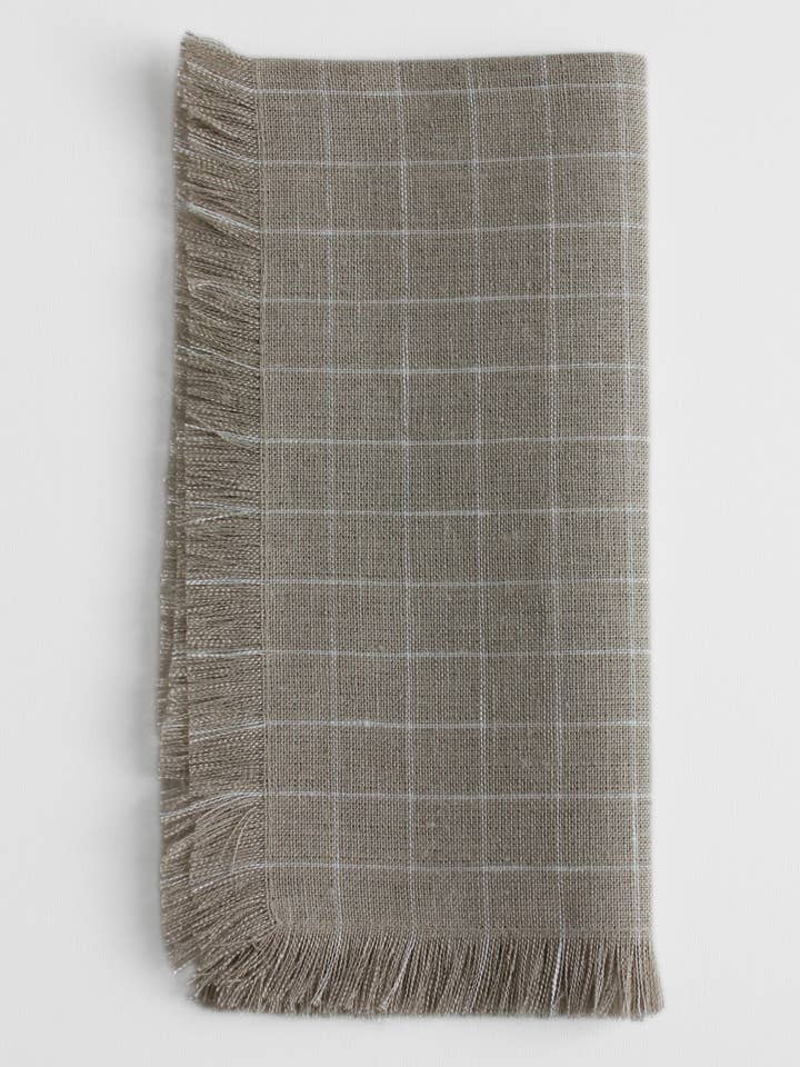 Finestra Fringed Linen Napkins - Ivory & Natural, Set of 4 for wholesale by Linen Way Inc.