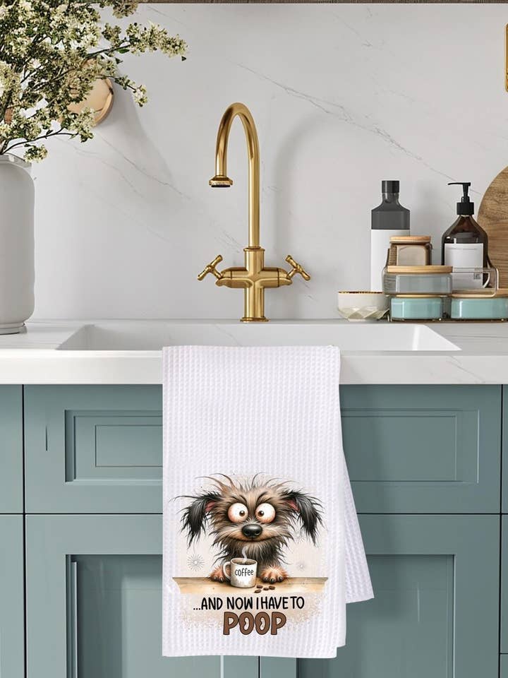 Coffee Makes Me Poop Funny Kitchen Towel Microfiber Sublimated 16x24 Bathroom Dish Decor Gift for wholesale by Saints Place Designs