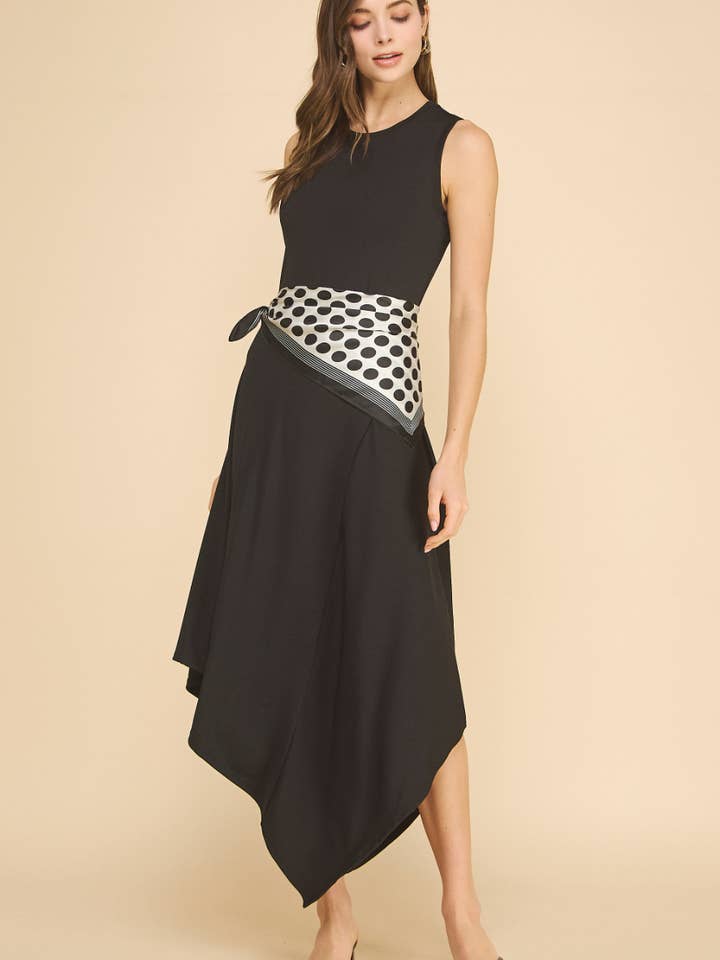 ISD1420 Solene Asymmetrical Rib Dress Black for wholesale by If She Loves