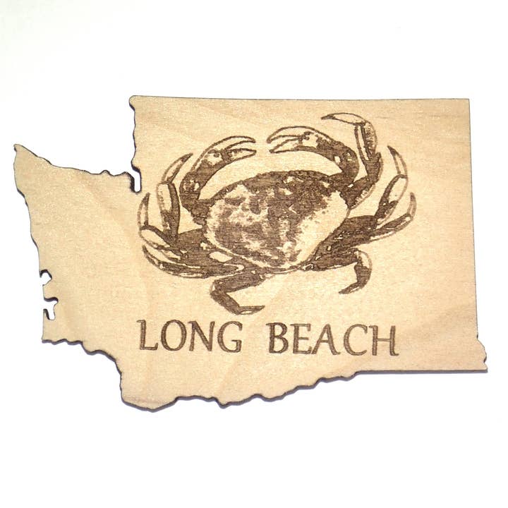 Washington shape crab alder wood magnet - customizable for wholesale by River's Edge Gourmet Foods