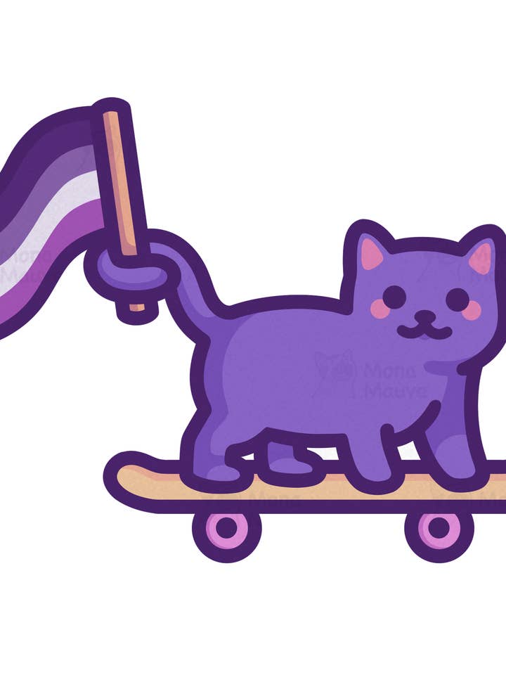 Asexual Pride Sticker | Ace Flag Cat on Skateboard for wholesale by Mona Mauve • Silly Art!