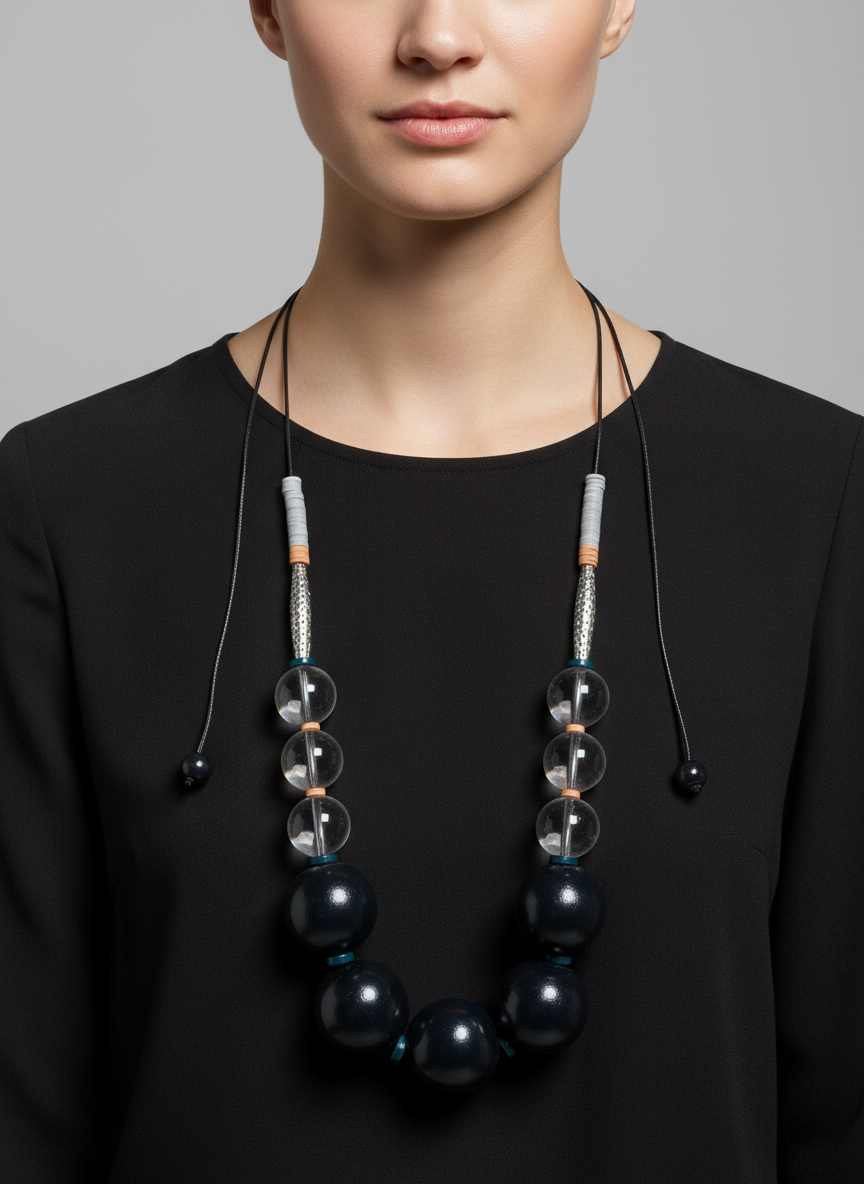 Gist Jewellery - Wholesale Beaded/Pearl Necklace - FRT04 - Adjustable cord necklace Glass, painted wood, coconut, clay and tibetan metal detail3