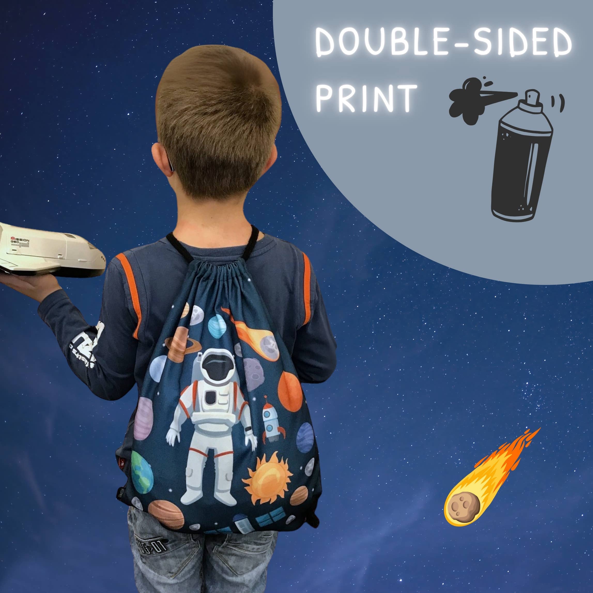 HECKBO - Vendita all'ingrosso Borsa con coulisse - Bambini - Borsa palestra bambini Astronauta - nera4