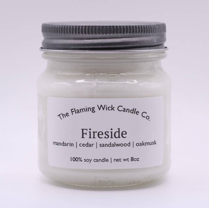 The Flaming Wick Candle Co. - Wholesale Jar/Filled Candle - Fireside soy candle glass mason jar with pewter lid0