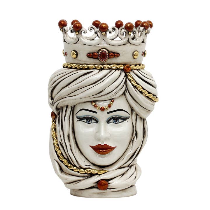 CALTAGIRONE: Moorish Sicilian Head Vase - Woman Antiqued White glaze with 24 Carats Gold Accents (Large) and other Purchase Wholesale teste di moro. Free Returns & Net 60 Terms on Faire trending on Faire.