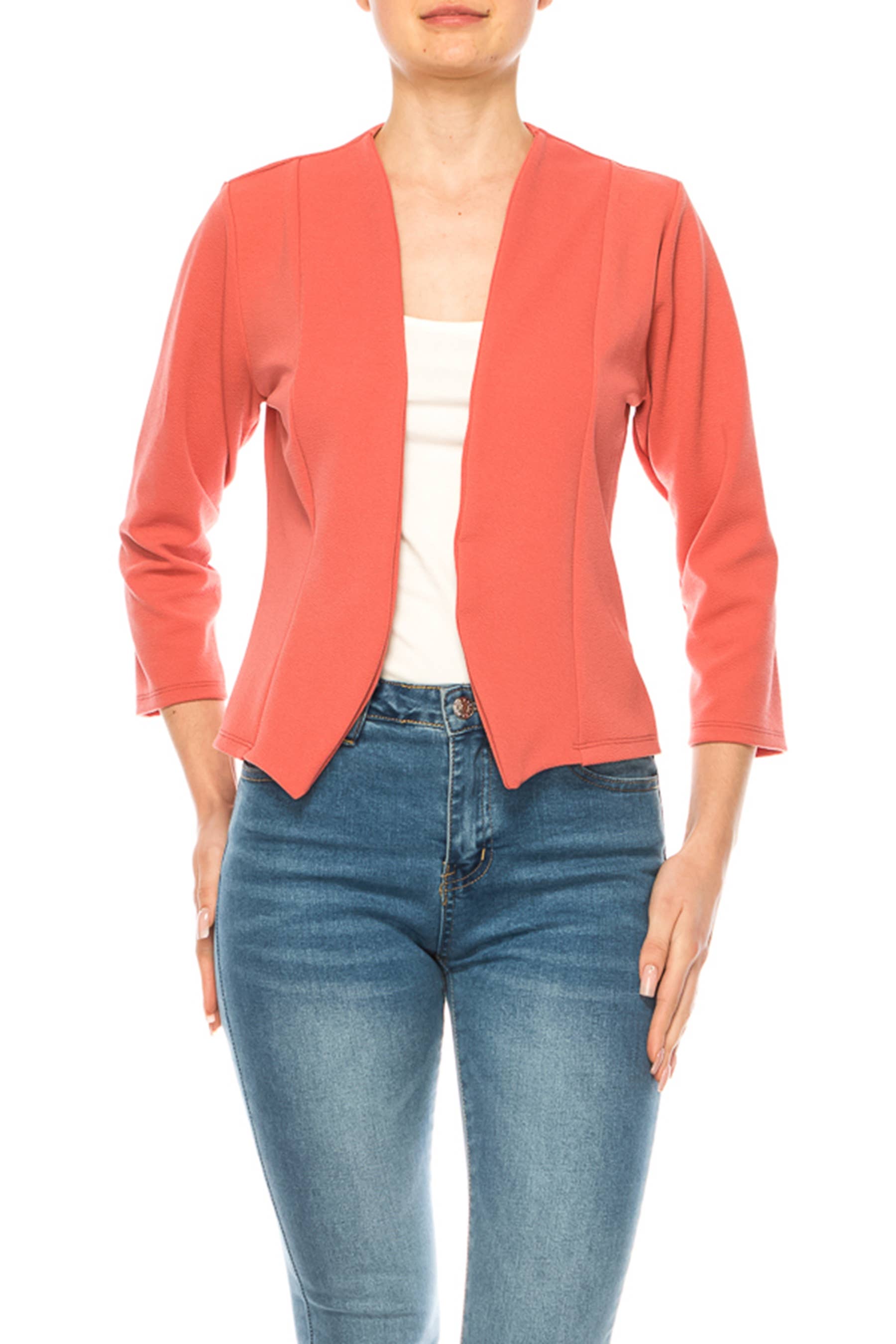 MOA COLLECTION - Wholesale Blazer - Women's - Women's Collarless Blazer 3/4 Sleeves Cardigan8