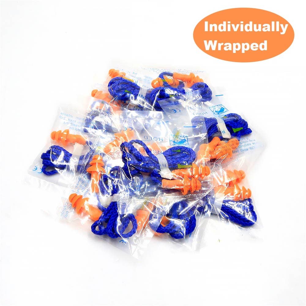Quality Plugs - Wholesale Earplugs - 10 Pairs of Reusable Earplugs with Cord Individually Wrapped1