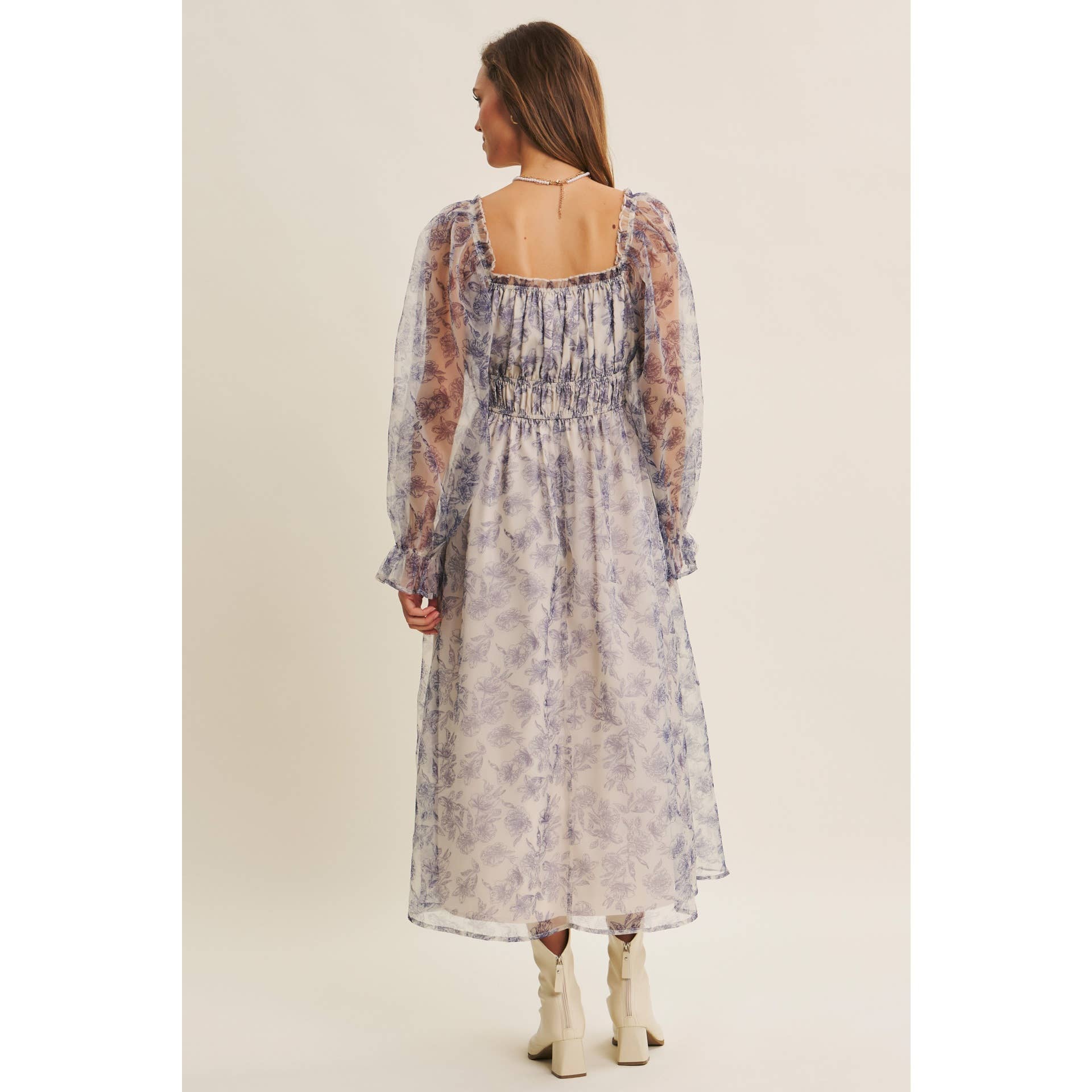 in february - Wholesale Jurk - Dames - ETHERISCHE ELEGANTIE BLOEMIGE ORGANZA MIDI-JURK MET ELASTISCHE TAILLE12