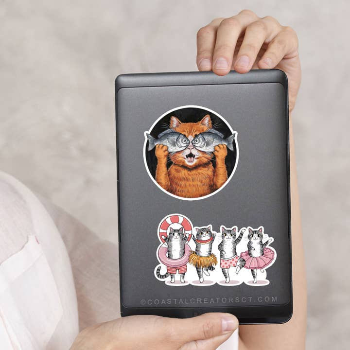 Coastal Creators of Connecticut - Wholesale Sticker - Four Pink Ballerina Cats Laptop, Phone, Bottle Sticker