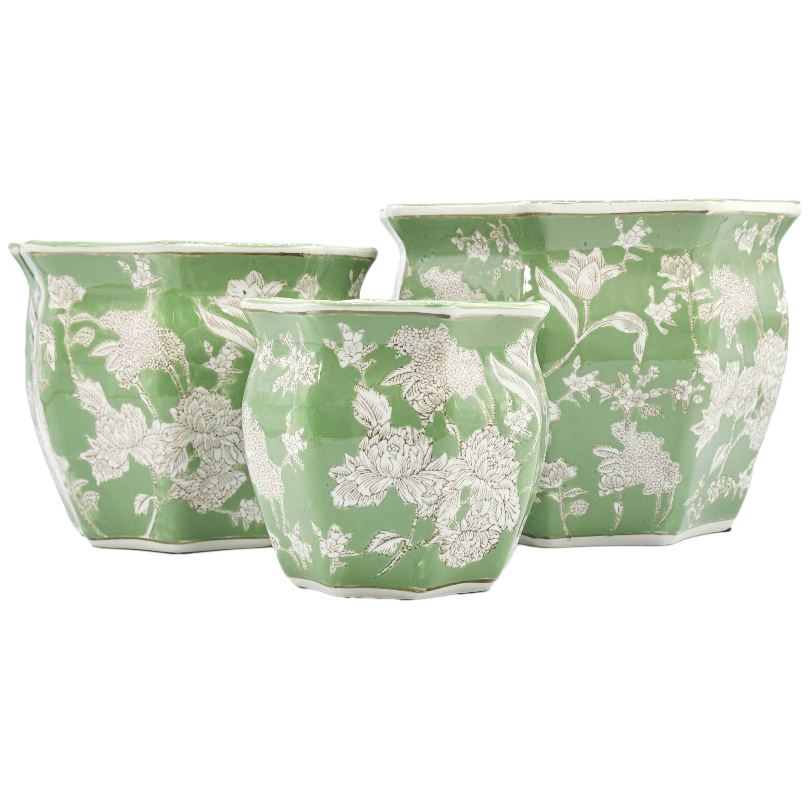 Galt International Company – Vaso de plantas por atacado – Conjunto de 3 - 
Conjunto de vasos de cerâmica Chinoiserie de 4,5"/6"/8"24